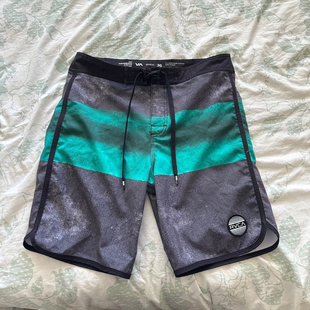 RVCA Men’s Gray & Teal Stripe Board Shorts